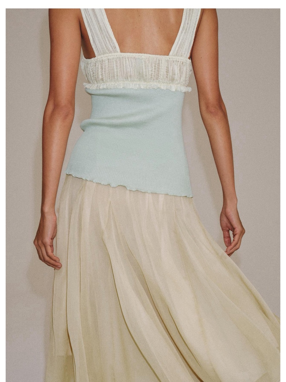Zara NWT combined top cream mesh organza & mint color top - Picture 5 of 10